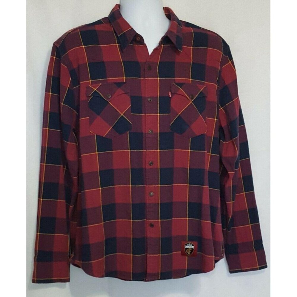 Levi's NBA Cleveland Cavaliers Gridiron Flannel Plaid Shirt Men Size Extra Large - Picture 2 of 10